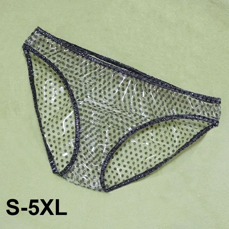 S-5XL 女性のセクシーな透明水玉 PVC プラスチックブリーフソフトスムーズサイレント弱虫エロパンツ抗横漏れパンティー