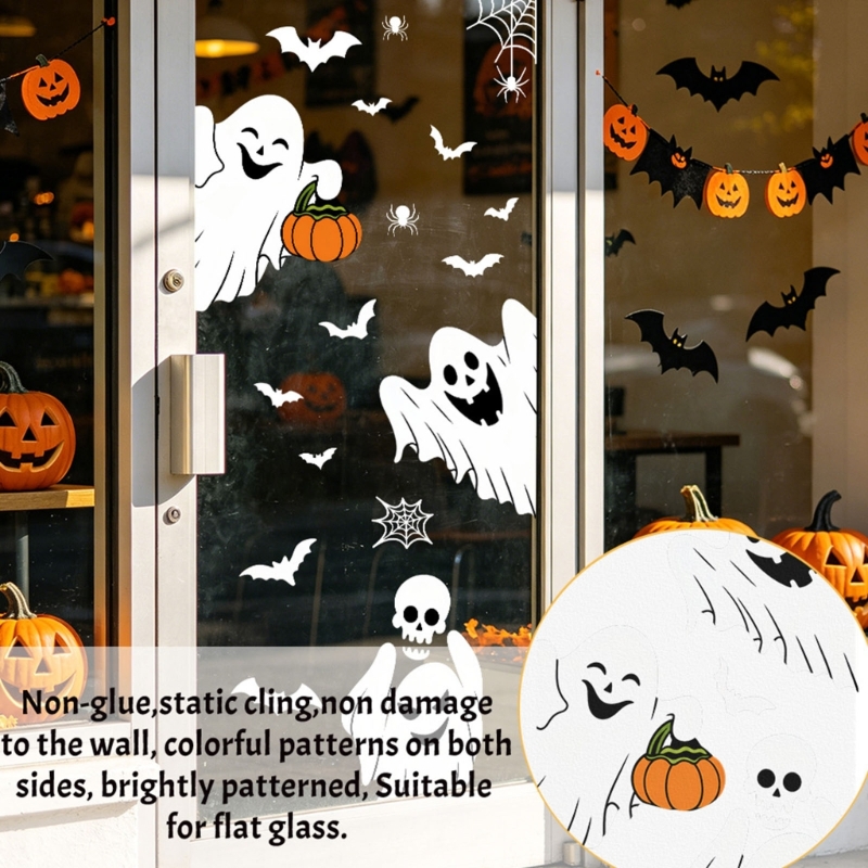 ハロウィン ガラス ラップ フィルム シート、PET 季節セット ホーム パネル、屋内パーティー ガラス、ショップ ガラス スタイリング セット B03E