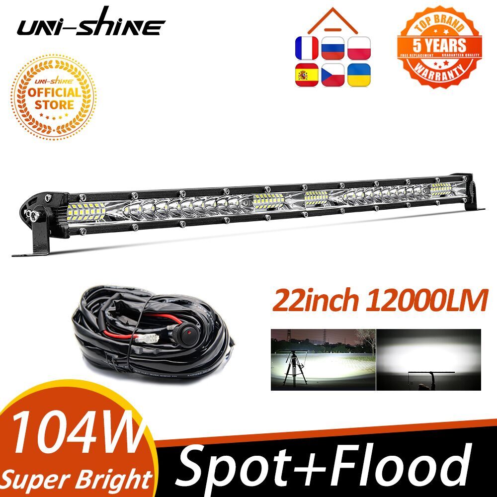 UNI-SHINE 22 インチ 104 ワット LED ライトバー 12000LM 単列 LED 作業用ドライビングライトオフロードトラック SUV ATV トラクターカーボート 12V 24V