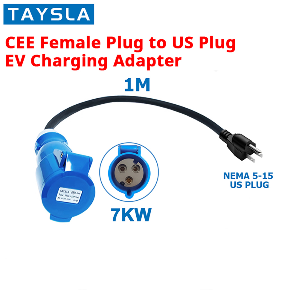 TAYSLA EV ポータブル充電器 Schuko プラグ CEE ブルー電源メスプラグソケットアダプタブルー CEE コネクタ 7KW 32A に 3.5KW 16A