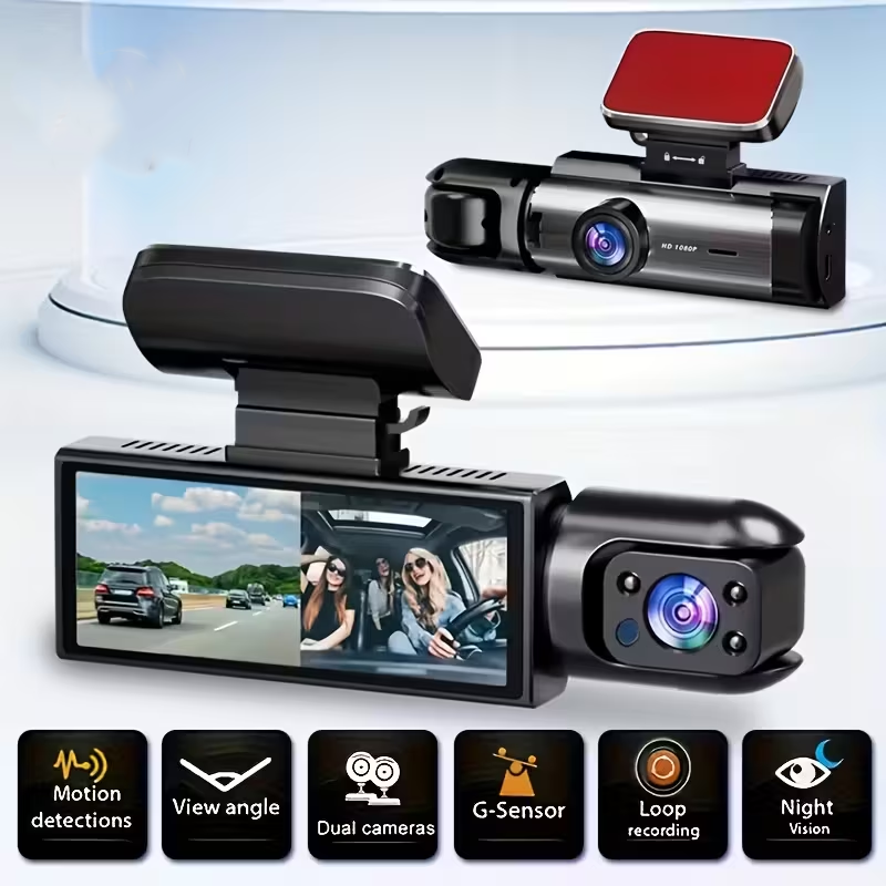 HONG TONG HD 1080P トリプルレンズ ダッシュ カム 広角ナイトビジョン フロントおよび車内録画 すべての車両モデルに対応