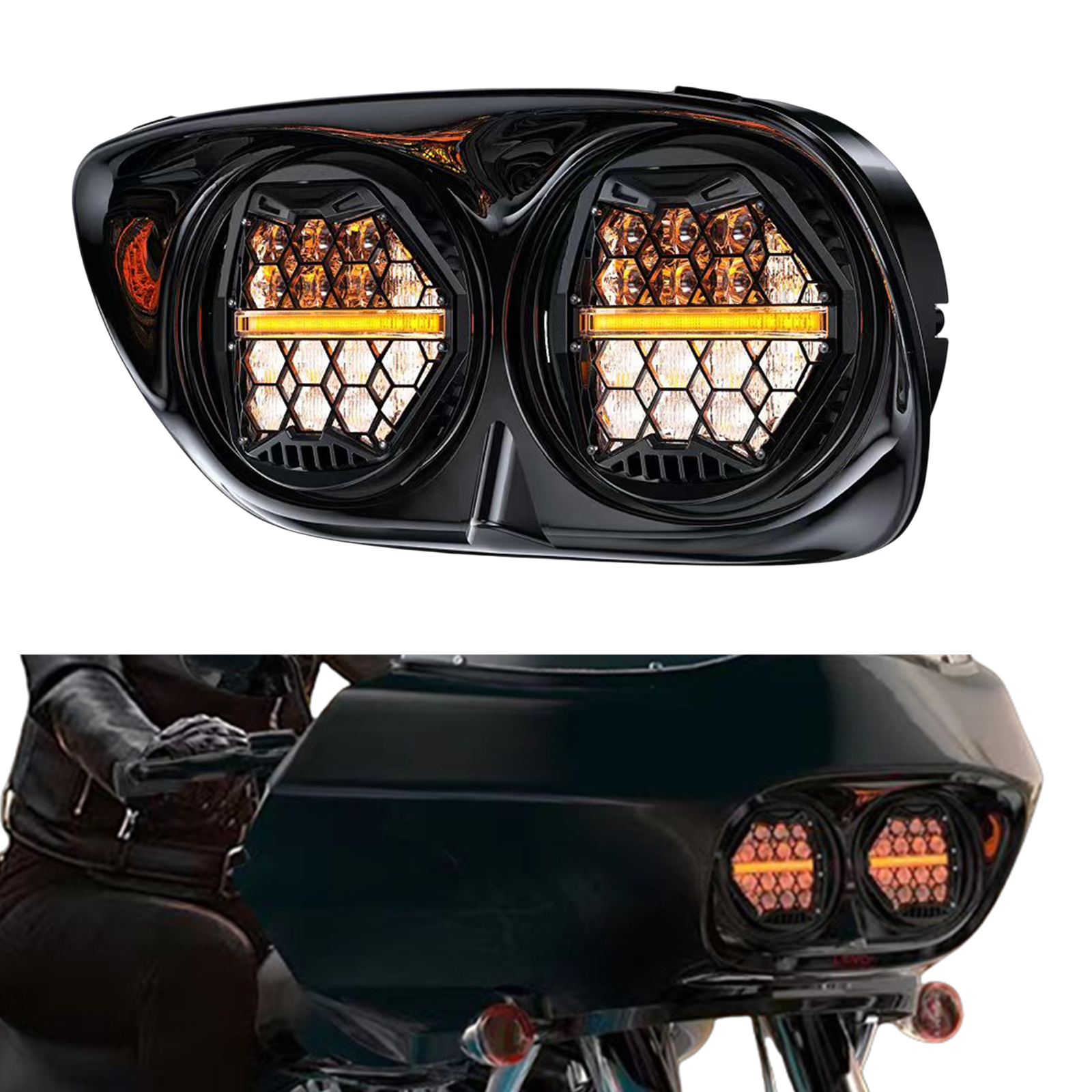 オートバイのヘッドライトヘッドランプフロントヘッドターンシグナルデイライトランプ電球ハーレーダビッドソンロードグライド EFI FLTRI FLTR 1998-2013