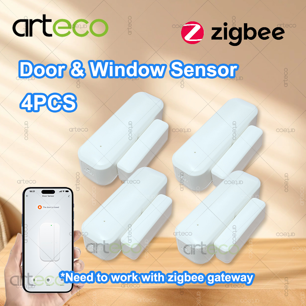 4 個 Zigbee ドア窓センサースマートホームセキュリティ盗難ワイヤレス窓オープンクローズ検出器ゲートウェイ Zigbee2MQTT で動作