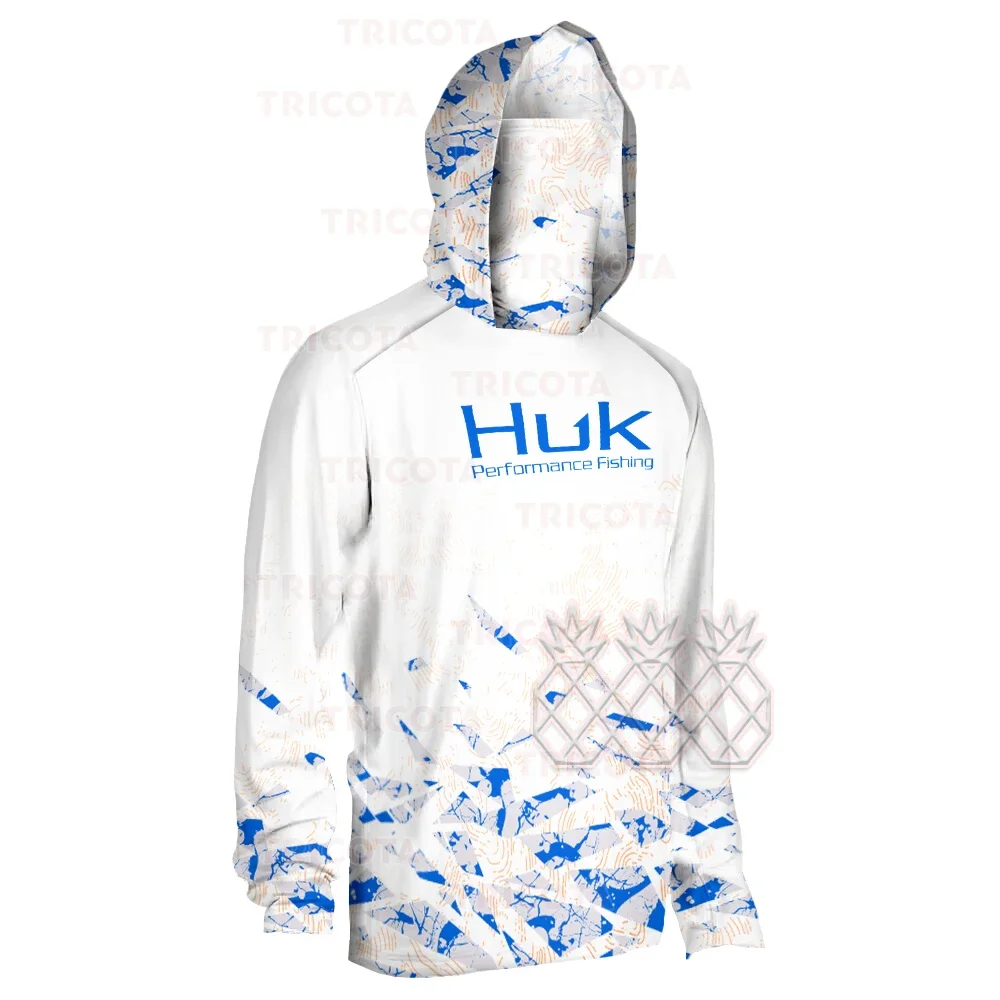 HUK パフォーマンスフィッシングシャツメンズ通気性太陽紫外線保護フード付きマスク釣り服夏長袖釣り着用