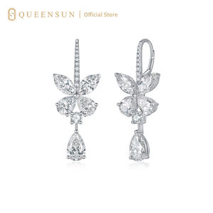 Queensun PT950 ラボラトリー・グロウン・ダイヤモンド バタフライ・ティアドロップ・フリンジ ペンダント・ピアス レディース 純金 ハイジュエリー ギフト