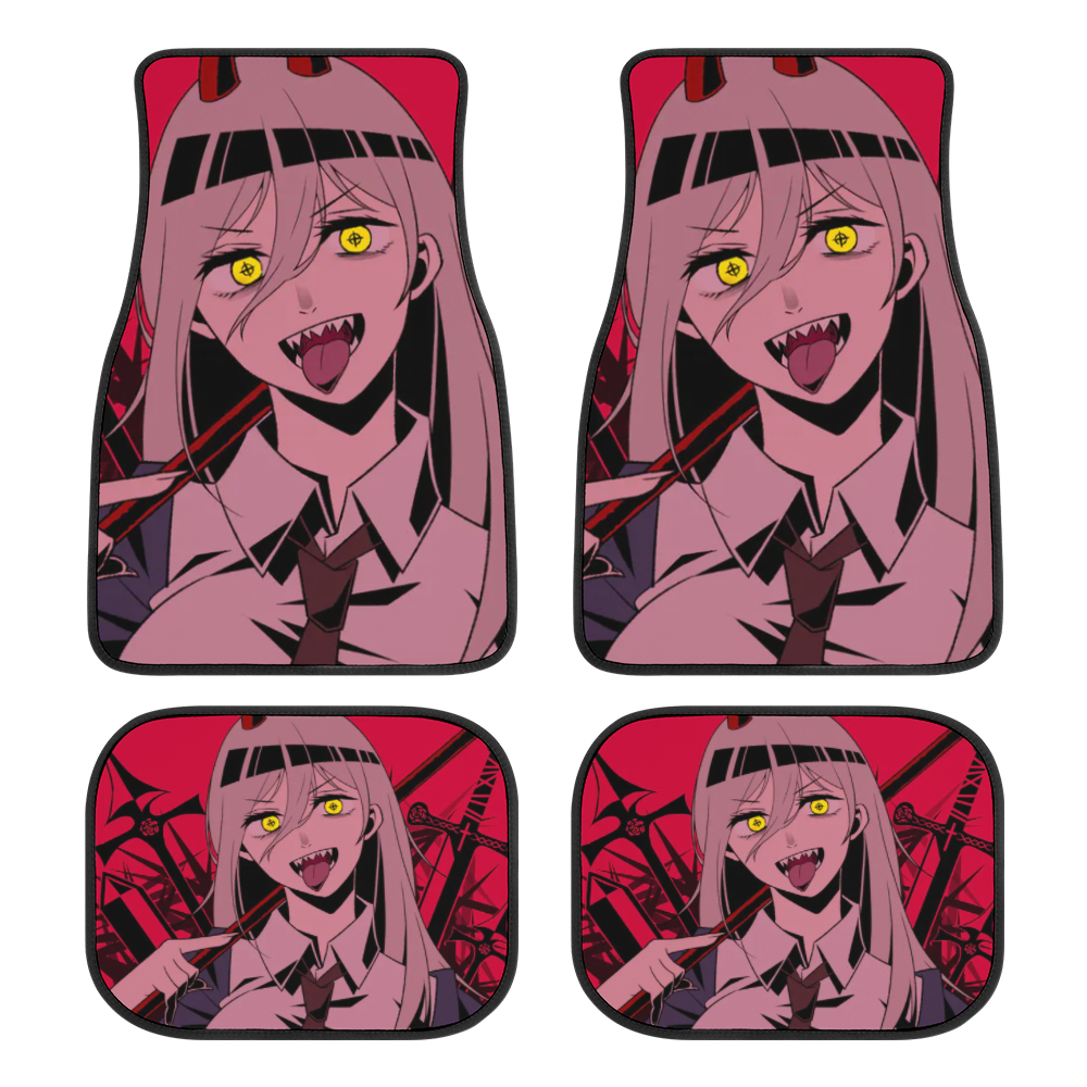 アニメチェーンソーマンユニバーサルフィットフロント/リア 4 ピース恐ろしいフルセットプリントカスタムデザインカーペット車 SUV トラックフロアマット玄関マット
