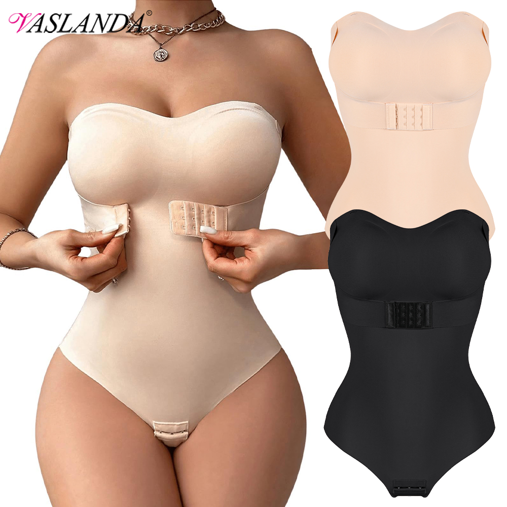 ストラップレスボディスーツオフショルダービスチェチューブトップ女性フロント閉鎖おなかコントロールシェイプウェア取り外し可能なパッド入り下着S-4XL