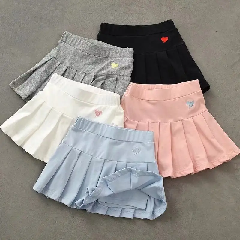 女の子の新しいオールマッチプリーツキュロット中小子供夏スカートインナー安全パンツ付き学生制服スカート
