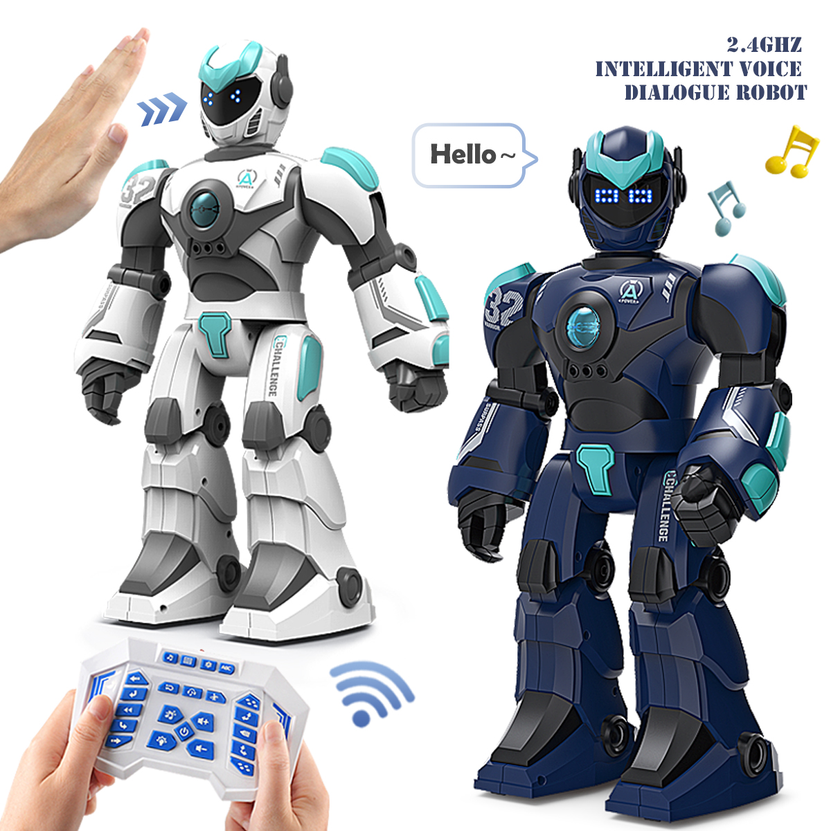 2.4G 遠隔制御ロボット、インテリジェントプログラミングジェスチャーセンシング、ダンス、歌うパズルおもちゃ、通常の電池を除く