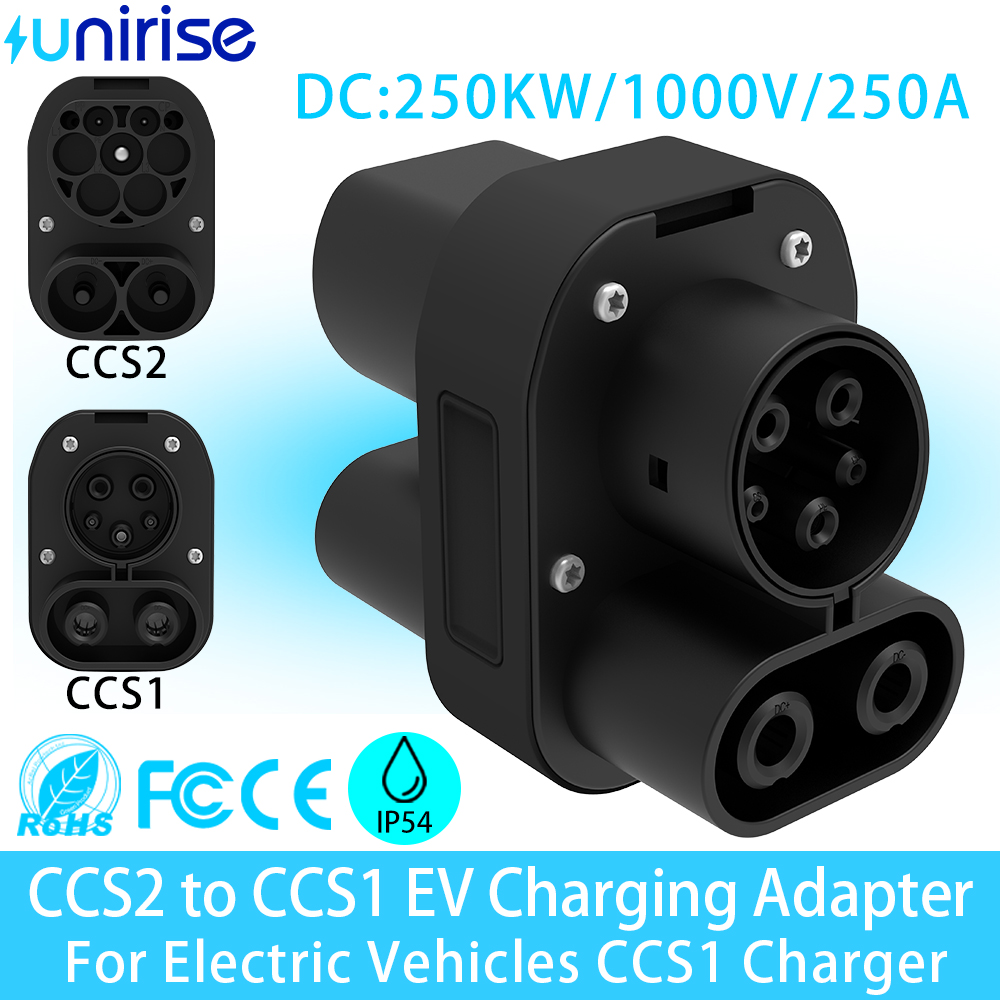 Unirise CCS2 から CCS1 EV アダプタ 250KW 1000V DC 高速 CCS2 充電ステーションコンバータ電気自動車用 CCS1 ソケット充電器アダプタ