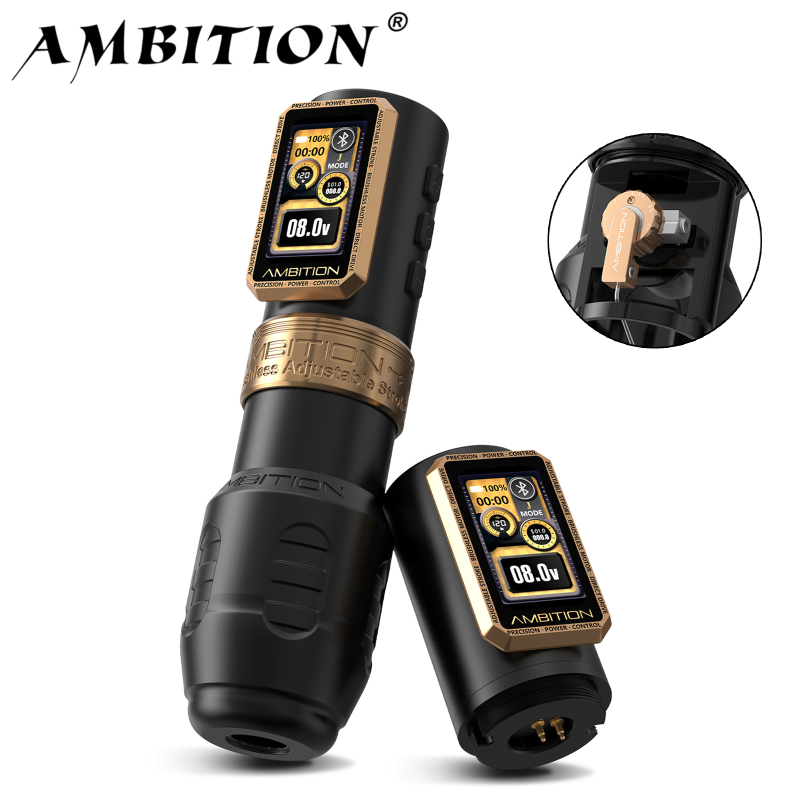 Ambition Epoch Max ワイヤレスタトゥーマシン 1.0-5.0 ミリメートルダイレクトドライブ調整可能なストロークブラシレスモーター 34 42 ミリメートルグリップ 2400mAh バッテリー
