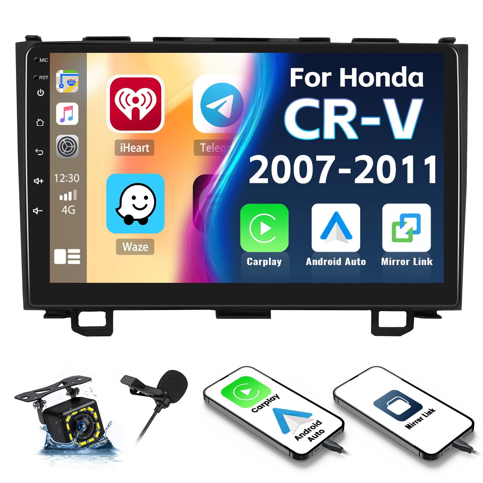 Android ラジオ 【ホンダ CRV 2007 2008 2009 2010 2011】 ワイヤレス Carplay Android オートミラーリンク付き、9 インチタッチスクリーンカーラジオワイヤレスバックアップカメラナビゲーション