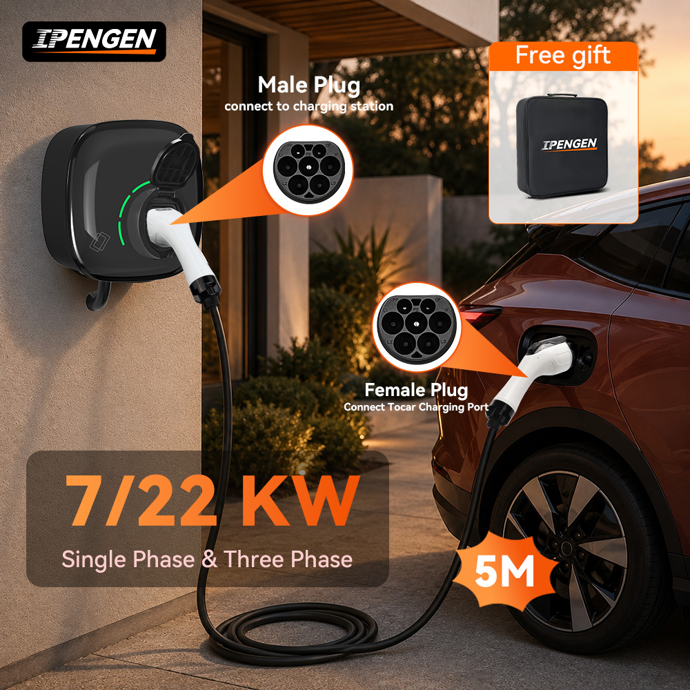 IPENGEN Type2 に GBT EV 充電ケーブル 32A 7KW 22KW 5 メートルケーブル電気自動車タイプ 2 コード GB/T EVSE ソケット充電ステーション