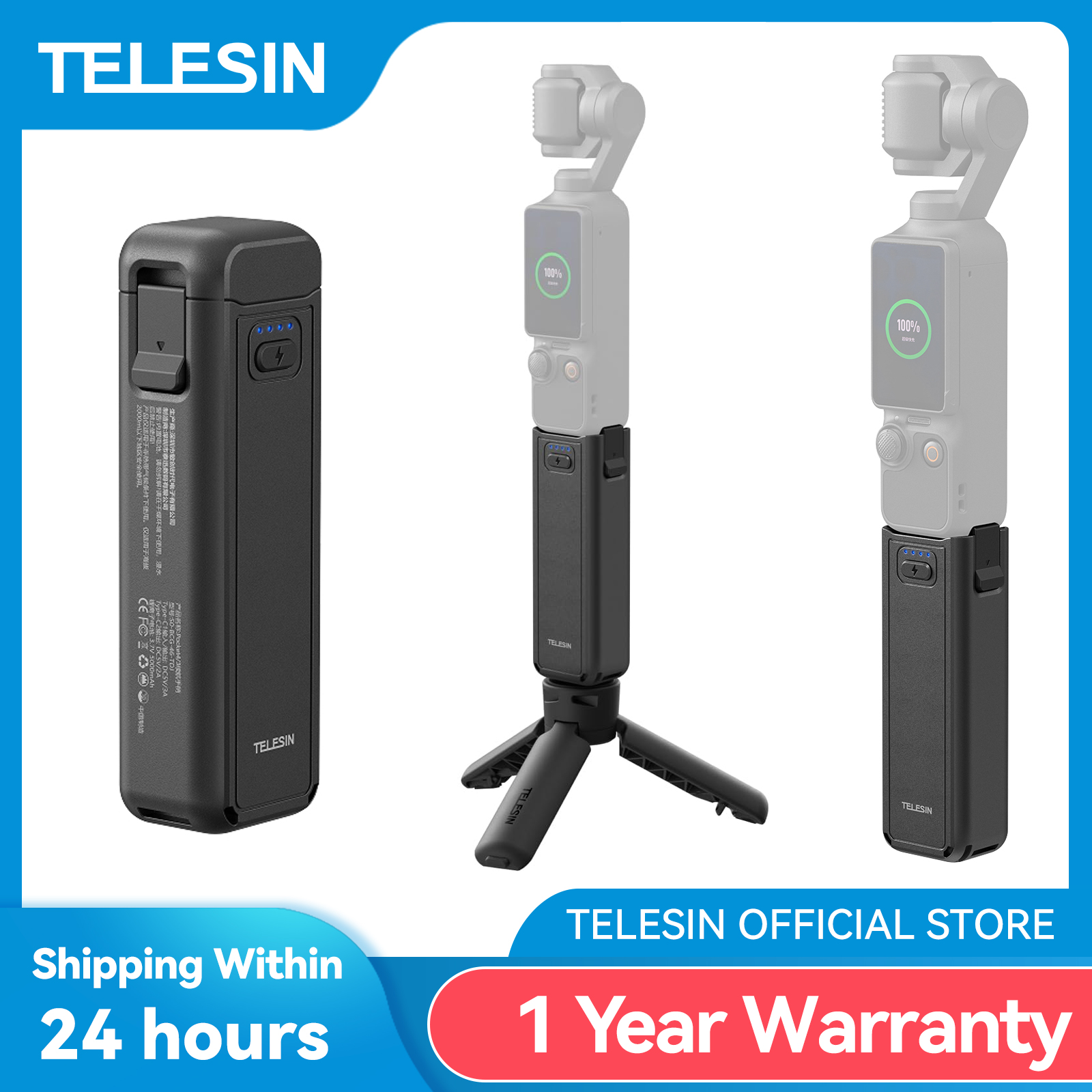 TELESIN 5000Mha バッテリーハンドル DJI OSMO ポケット 4 3 カメラハンドグリップホルダー三脚 Powerbank ワイヤレス充電ポケット 4 3