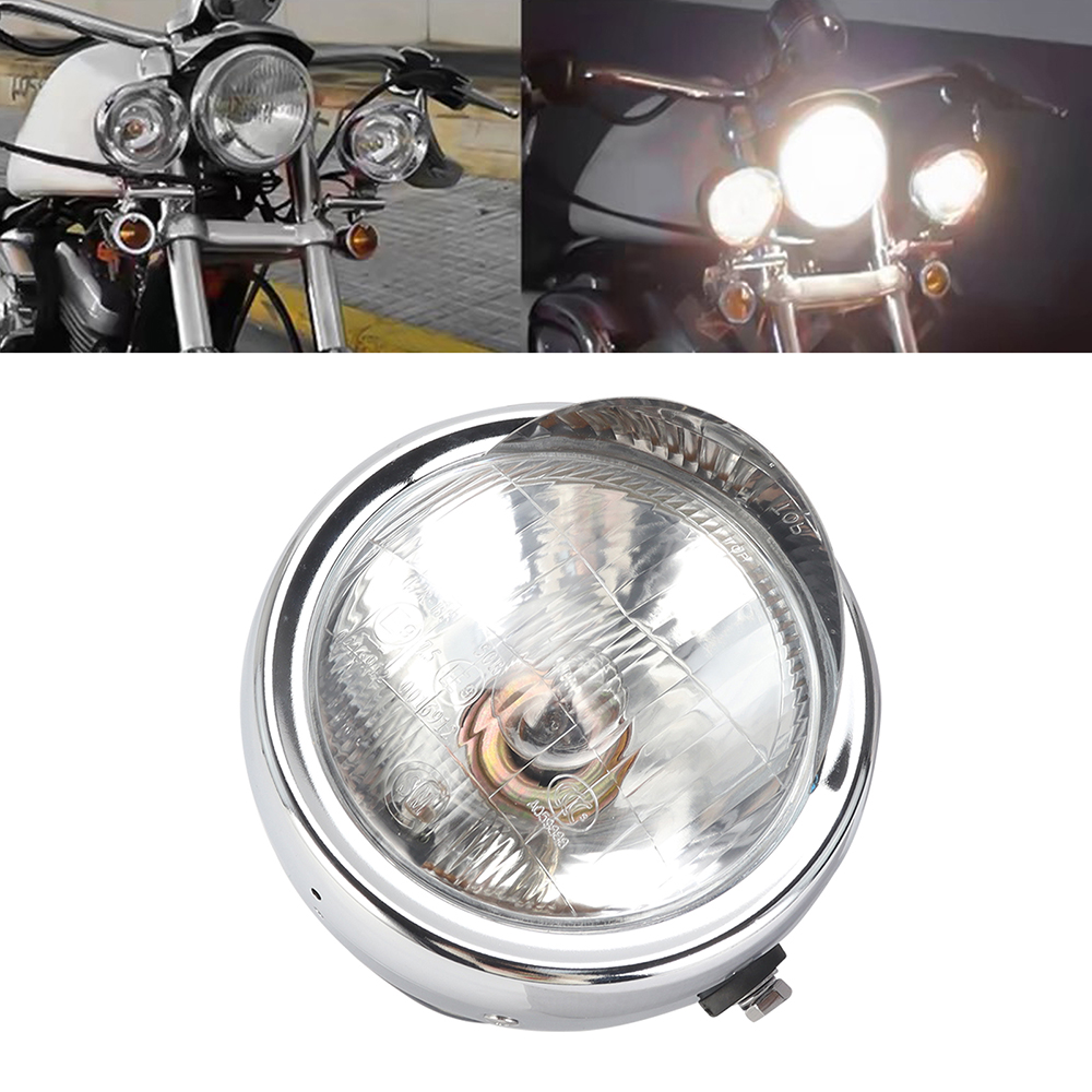 ユニバーサルラウンドオートバイヘッドライト 35 ワットレトロヘッドランプクロームヤマハスズキハーレーホンダ CG125 カフェレーサーボバー