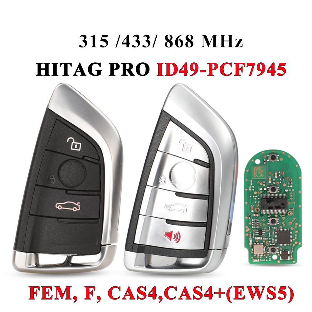 Jingyuqin スマート 3/4 ボタン 315 /433 /868MHZ ID49 pcf7945 リモートキーキーレスエントリーフォブ BMW F FEM CAS4 5 7 シリーズ X5 X6 2014