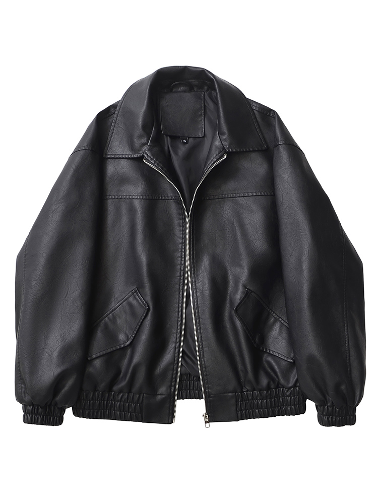 Ailegogo ストリート女性レトロルーズショート Pu フェイクレザージャケット春秋の女性のジッパーコートヴィンテージモトバイカー生き抜く