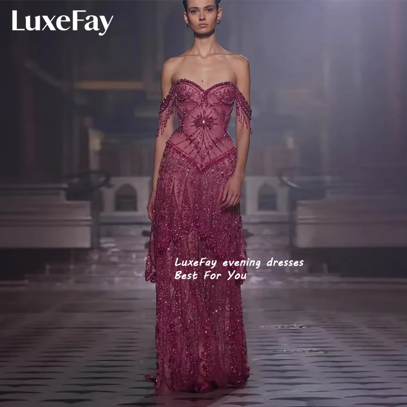 LuxeFay カスタマイズされたファッションフクシアアラビアビーズ A ラインイブニングドレス 2026 フォーマルイベントパーティードレスフォーマルウエディングドレス