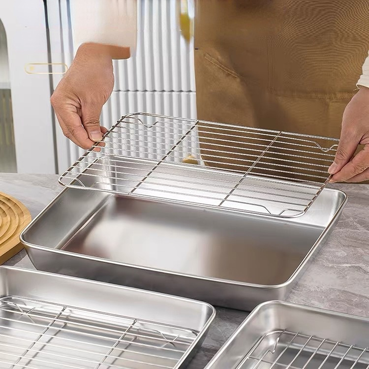 304 Stainless Steel Baking Tray with Detachable Cooling Rack, Dishwasher Safe Oven & BBQ for Cake Brownie Roasting Home Baking