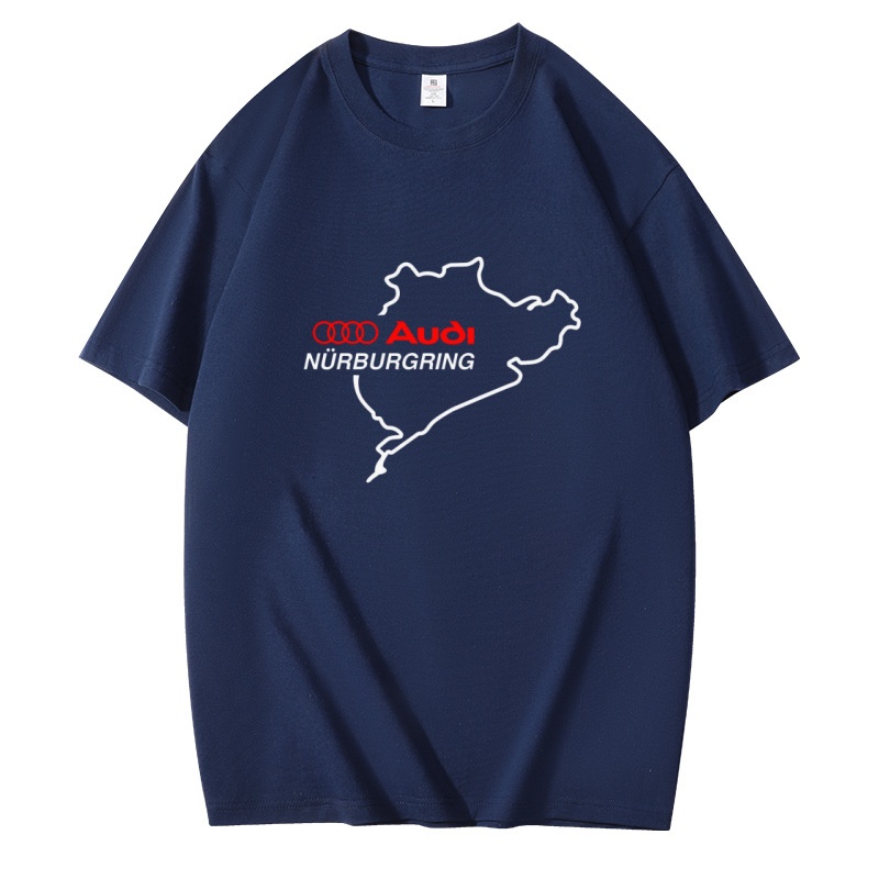 アウディブランド 高品質コットン Tシャツ ニュルブルクリンク地図プリント バイク カジュアル ファッション シンプルなデザイン 快適なフィット感