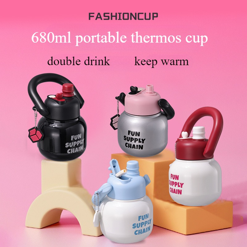 680ML、ステンレス鋼、屋外断熱ボトルカップ、大容量、ポータブルスポーツキャラバンウォーターカップウォーターボトル