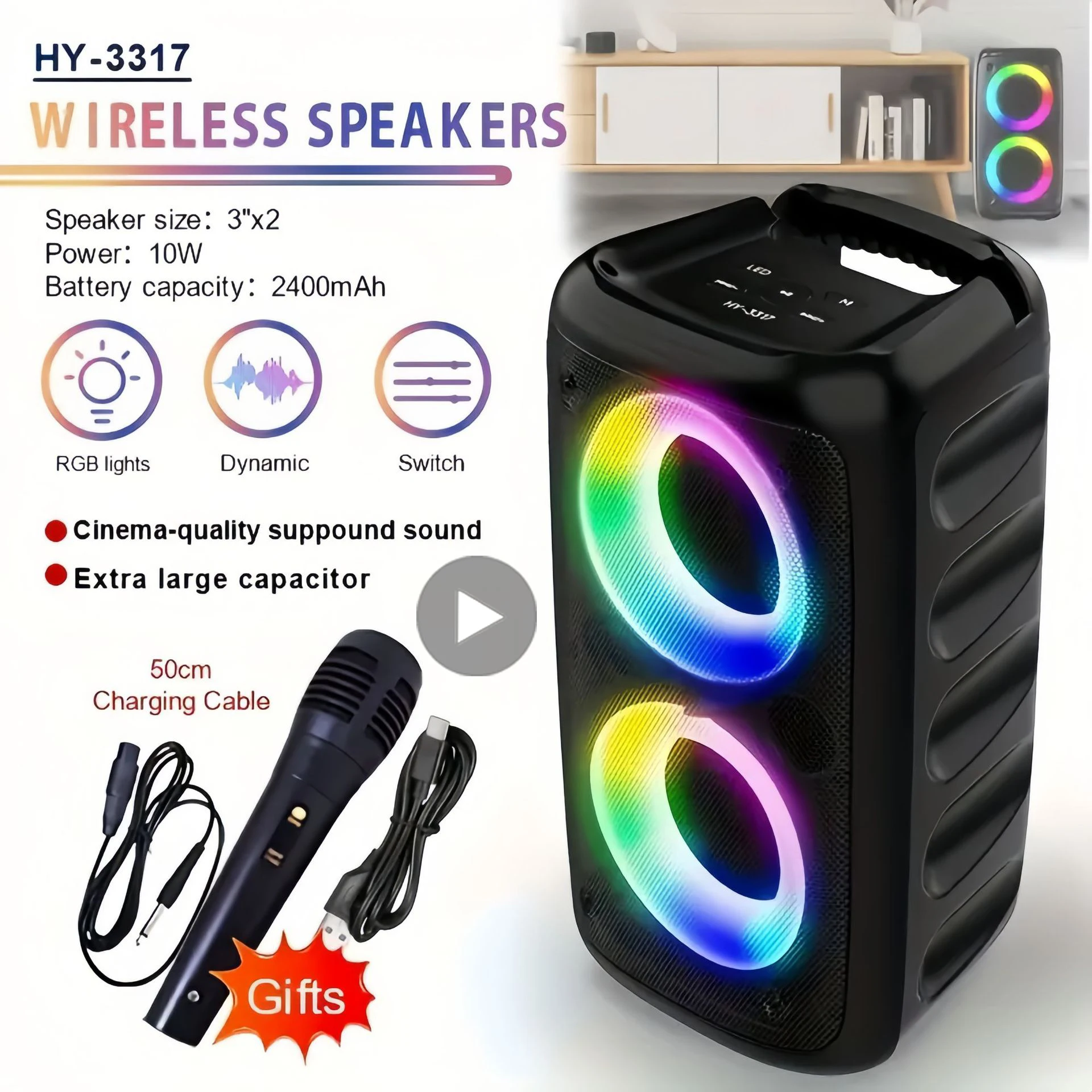 カラオケラジオ FM Bluetooth スピーカーポータブルワイヤレスマイクランプマシン Caixa デソムサウンドボックス音楽サブウーファー LED TWS