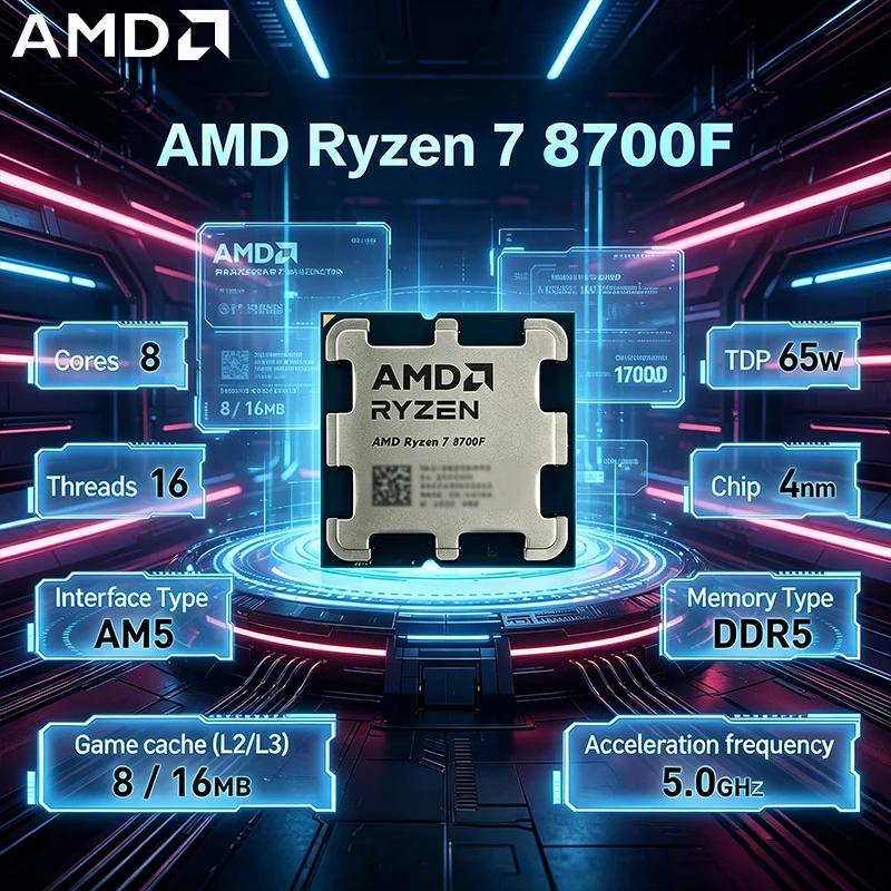 AMD Ryzen 7 8コア 16スレッド プロセッサー 4.1GHz 65W ソケット AM5 4NM DDR5 互換 - 新品 (クーラーは付属しません)