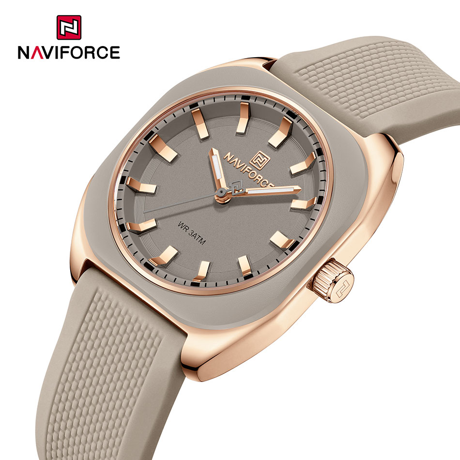 NAVIFORCE シンプルな女性の腕時計高級デザインのシリコン時計レディースクォーツ腕時計レディース多角形ダイヤル発光リロイ Mujer