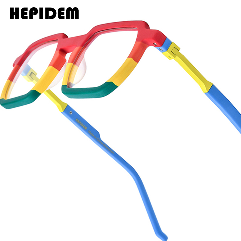 HEPIDEM マルチアセテートメガネフレーム男性ブランドデザイナースクエア眼鏡女性日本製手作り眼鏡厚い眼鏡 9373