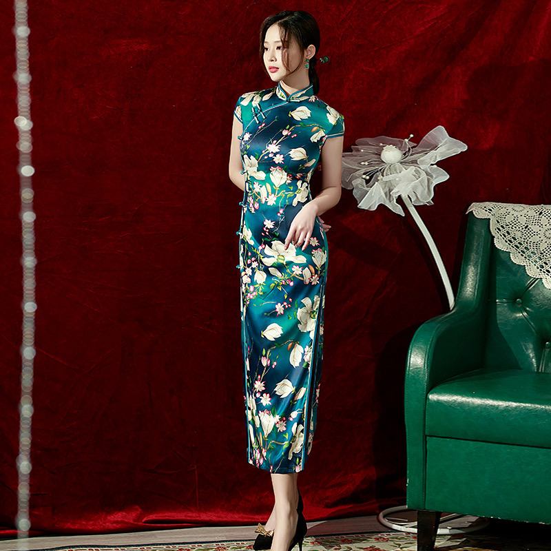 袍ドレス現代シルク中国の伝統的な女性のドレス現代チャイナエレガント Vestidos ウェディングパーティードレス 2022