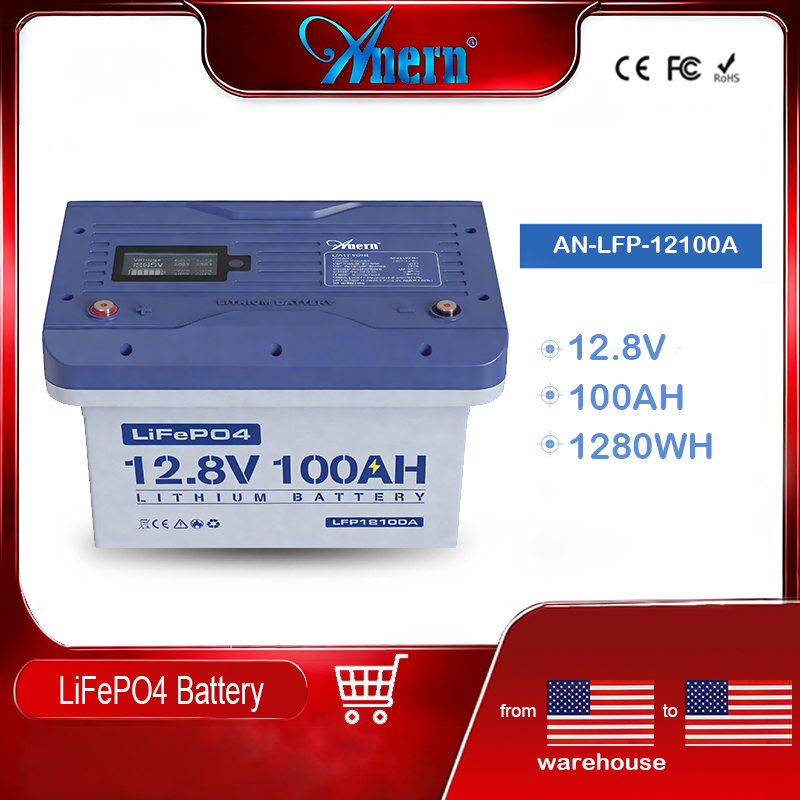 Anern Upgrad 高品質 1280WH/2560WH 12V 100AH/200Ah LiFePO4 リチウム電池バックアップ電源インバーターキャンピングカーソーラーシステム用