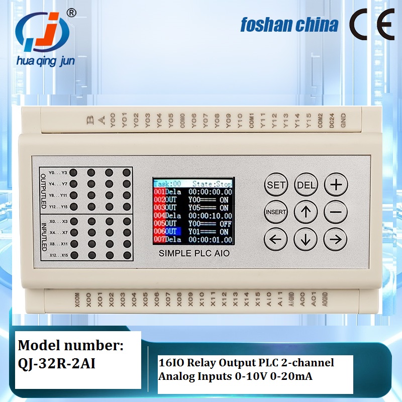 オリジナル工場 16IO リレー出力 PLC 2AI 0-10V 0-20mA プログラマブルロジックコントローラ QJ-32R-2AI アナログ入力 PLC センサー用