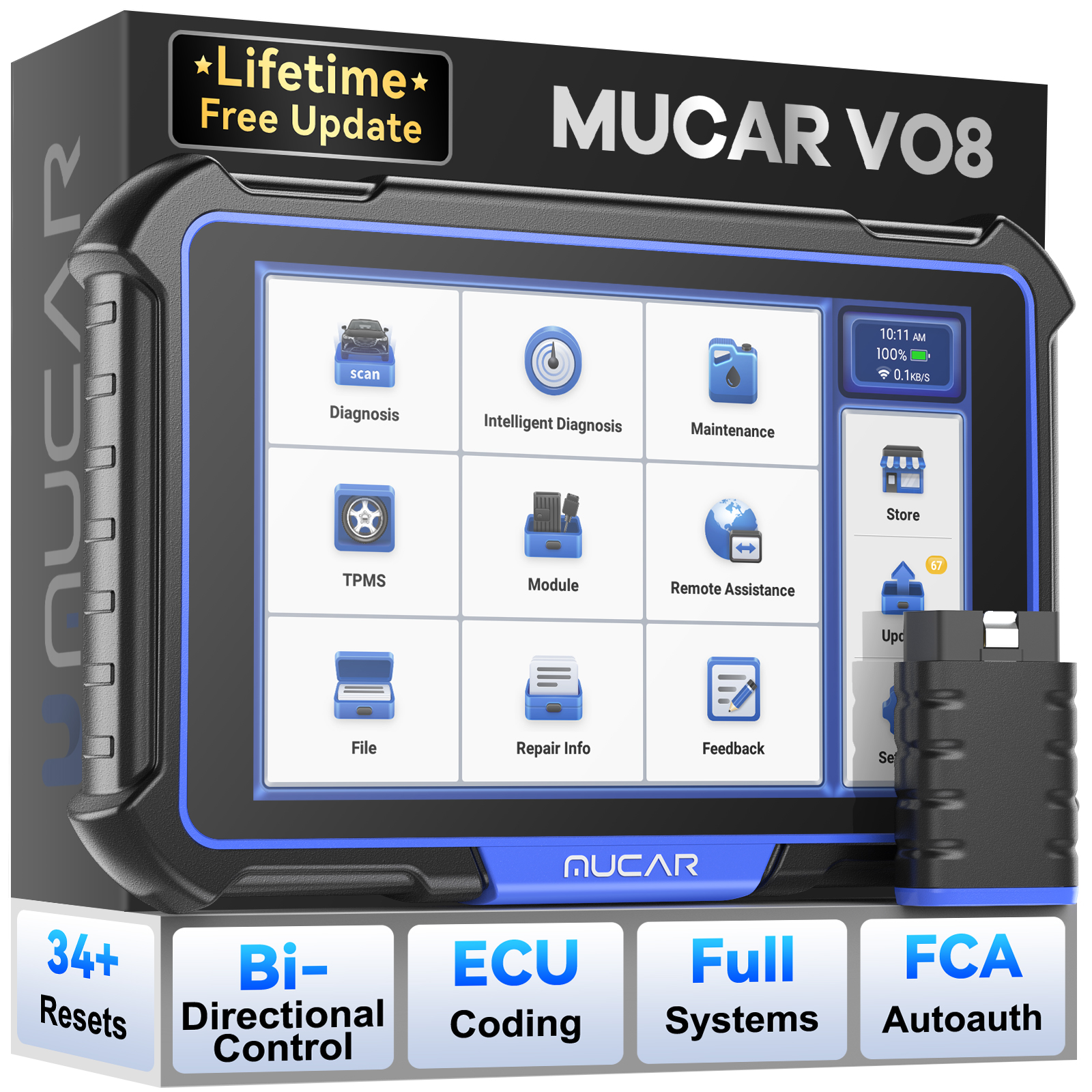 生涯無料アップデート MUCAR VO8 プロフェッショナル OBD2 診断ツール フルシステム診断 ECU コーディング 双方向 34 リセット