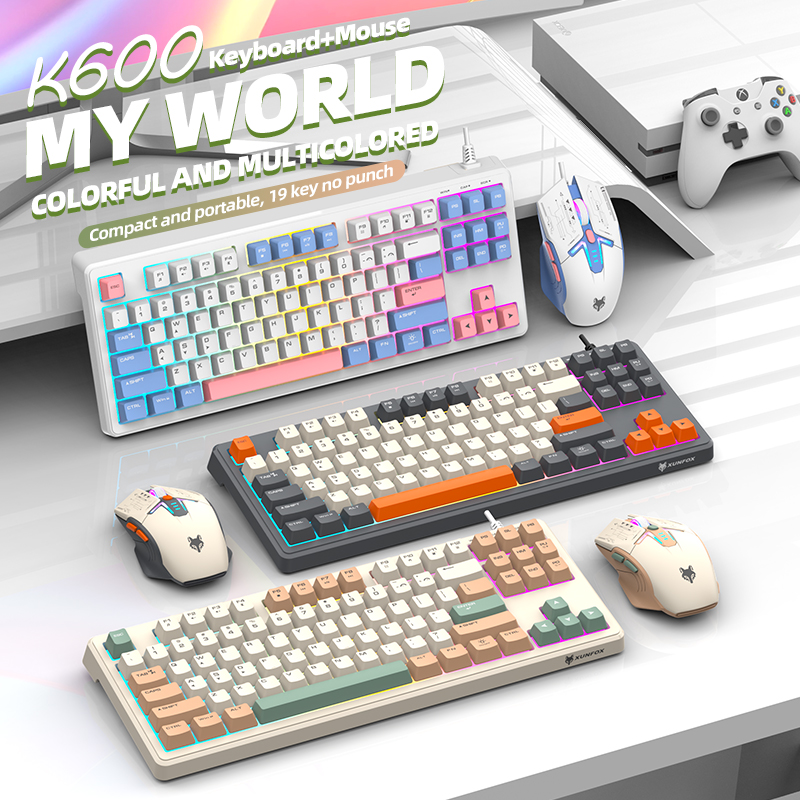 XUNFOX K600 有線キーボードとマウスセット サイレントキー、87キーレイアウト 人間工学に基づいたデザイン PC、ラップトップ、ゲーム、オフィスに最適