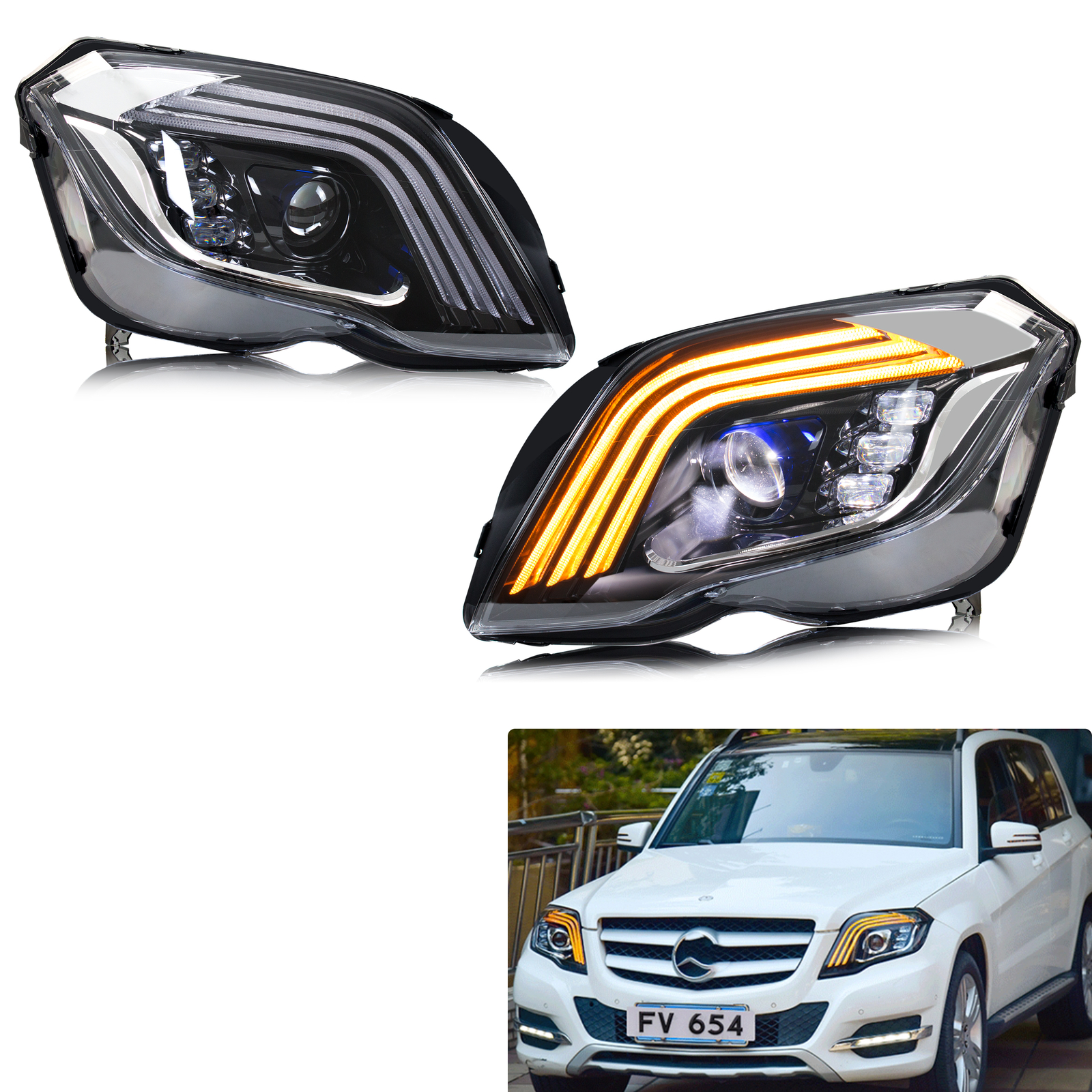 LED ヘッドライト メルセデスベンツ GLK350 GLK250 GLK300 X204 2013-2015 プロジェクター DRL フロントランプ ペアアセンブリ [2010-2012 には適合しません]