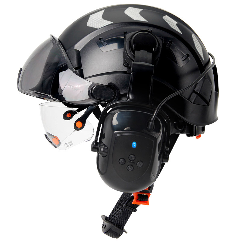 建設安全ヘルメット Bluetooth 5.0 ノイズリダクションイヤーマフエンジニア ABS ヘルメットバイザー付き工業用帽子 ANSI