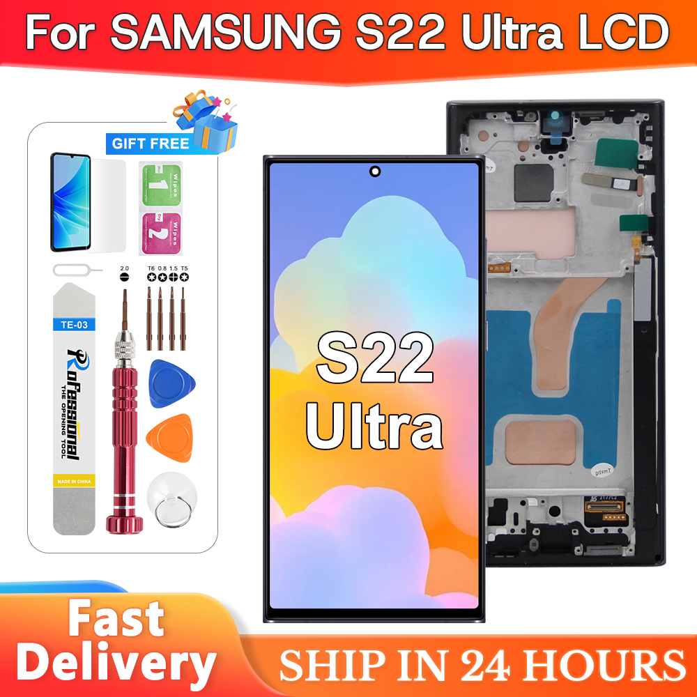 TFT スクリーン Samsung S22 Ultra 5G S908B S908B/DS 液晶ディスプレイ デジタル タッチ スクリーン デジタイザー アセンブリの交換用フレーム付き
