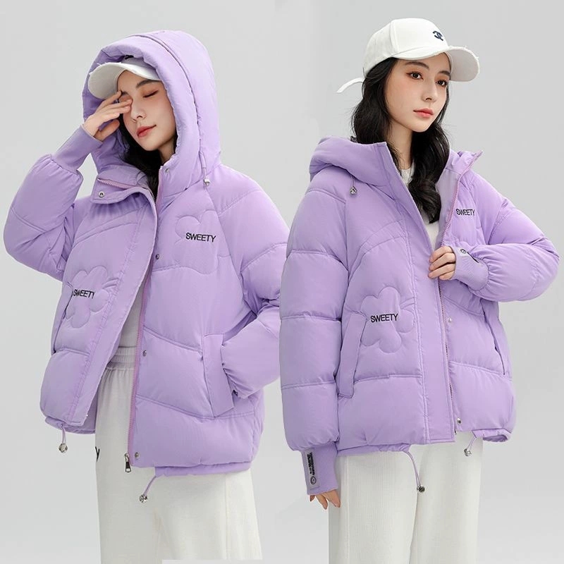 パーカージャケット女性韓国 2025New 秋冬ルーズフード付き厚みウォームダウン綿パッド入りショートコート女性カジュアルレディトップス