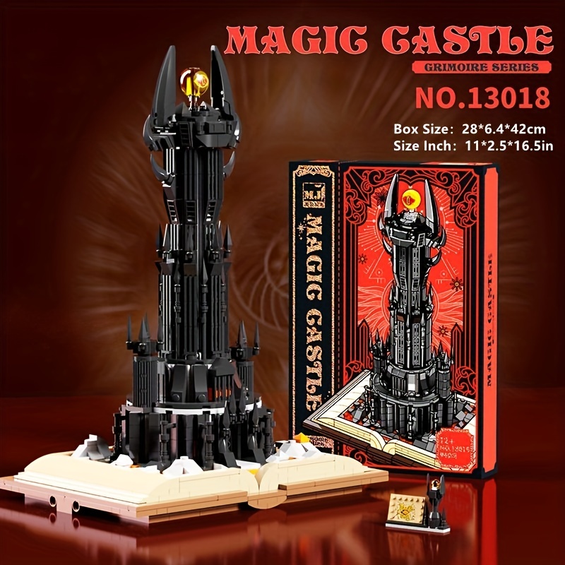 966 個ブラックタワーマジックブックビルディングブロックダークマジックキャッスルモデル組立レンガライト知育玩具ホリデーギフト