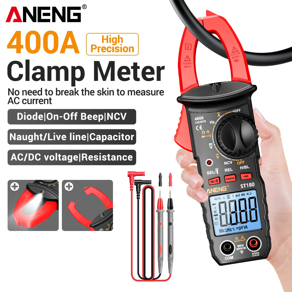 クランプメーター ANENG ST180 デジタルマルチメーター AC 電流メーター 4000 カウント電流計電圧テスターアンプ Hz 静電容量 NCV オームツール