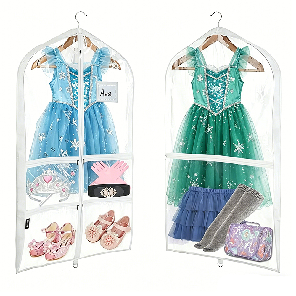 PVC ダンス衣装バッグ ガーメントバッグ 40 インチ ダンス競技用吊り下げ服 クローゼット収納用のクリアジッパーポケット付き