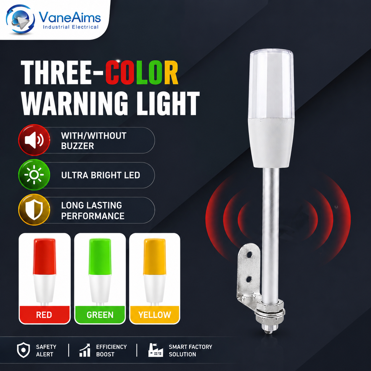 LED 単層 3 色信号警告灯ブザー付き L ブラケットサイドマウント 12V 24V 赤黄緑工業用警報ランプ