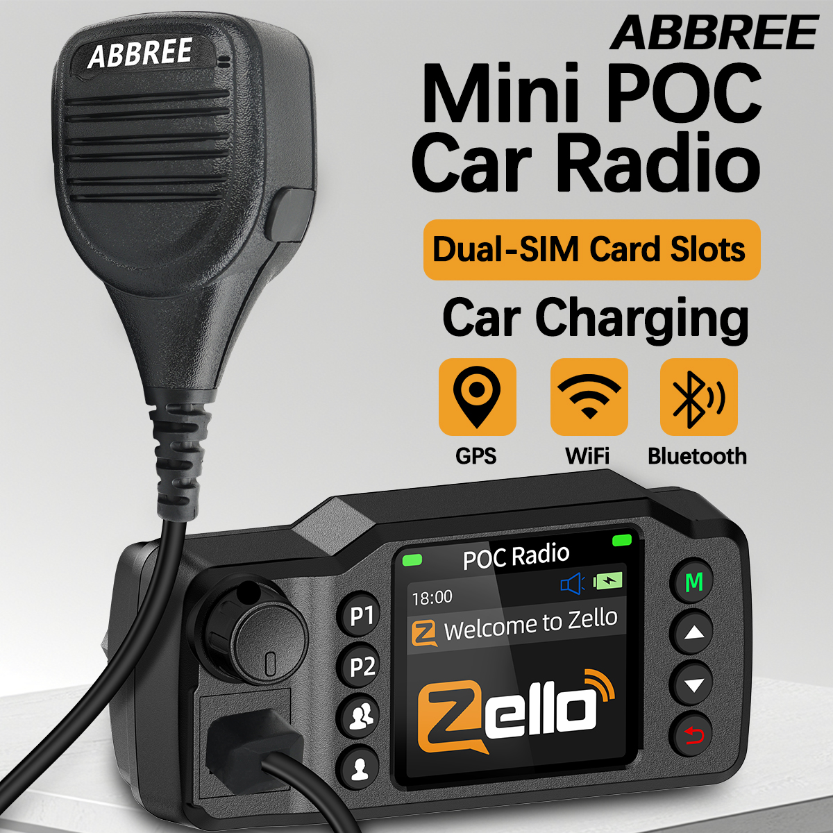 ABBREE GP-8900 プラスミニ POC ネットワークカーラジオ Zello GPS 長距離 4 グラム Android WiFi デュアル SIM 車両艦隊検索用
