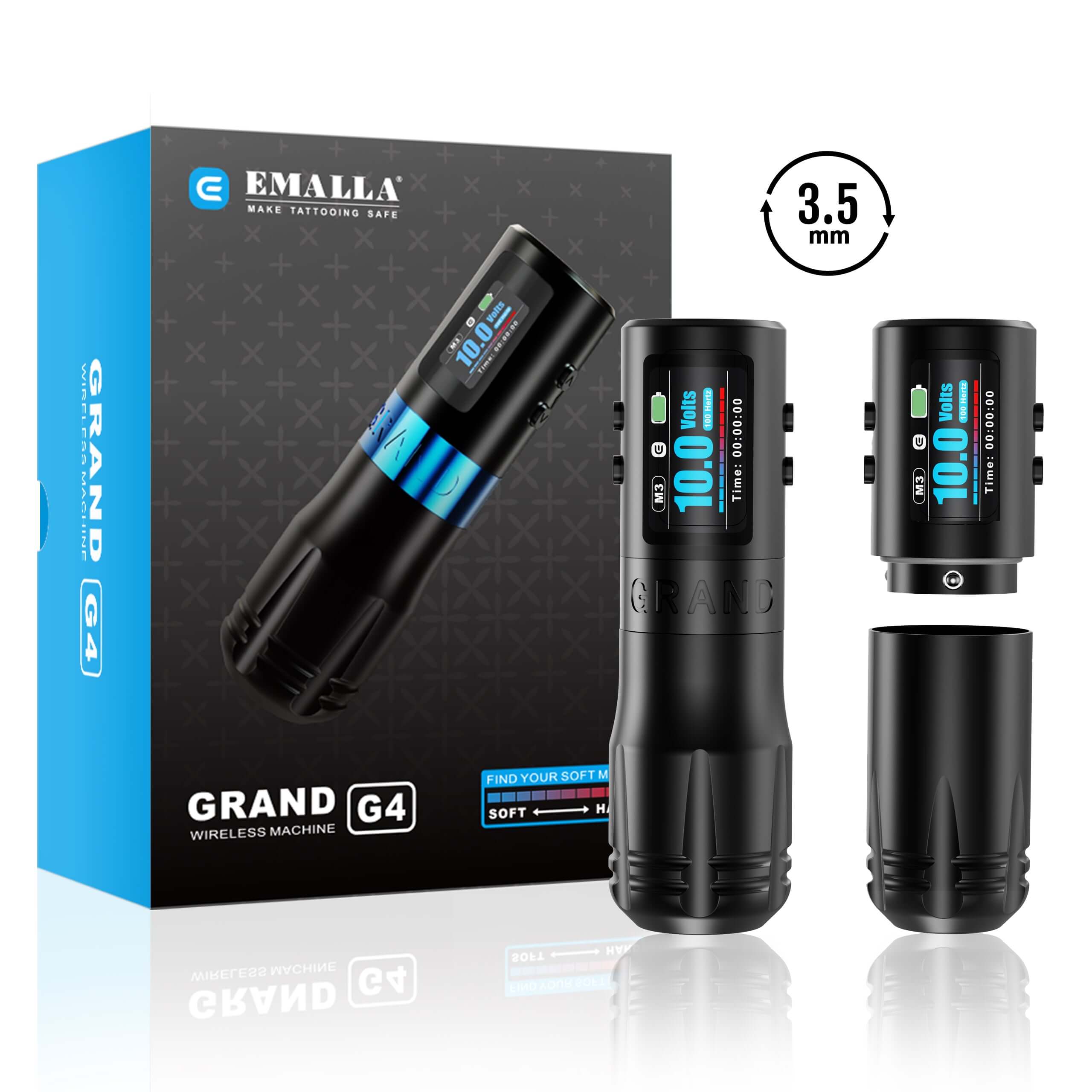 EMALLA グランド G4 ワイヤレスタトゥーペンマシンブラシレスモーター 3.5 ミリメートルストローク 1800mAh タトゥーアートメイクペンマシンタトゥー用