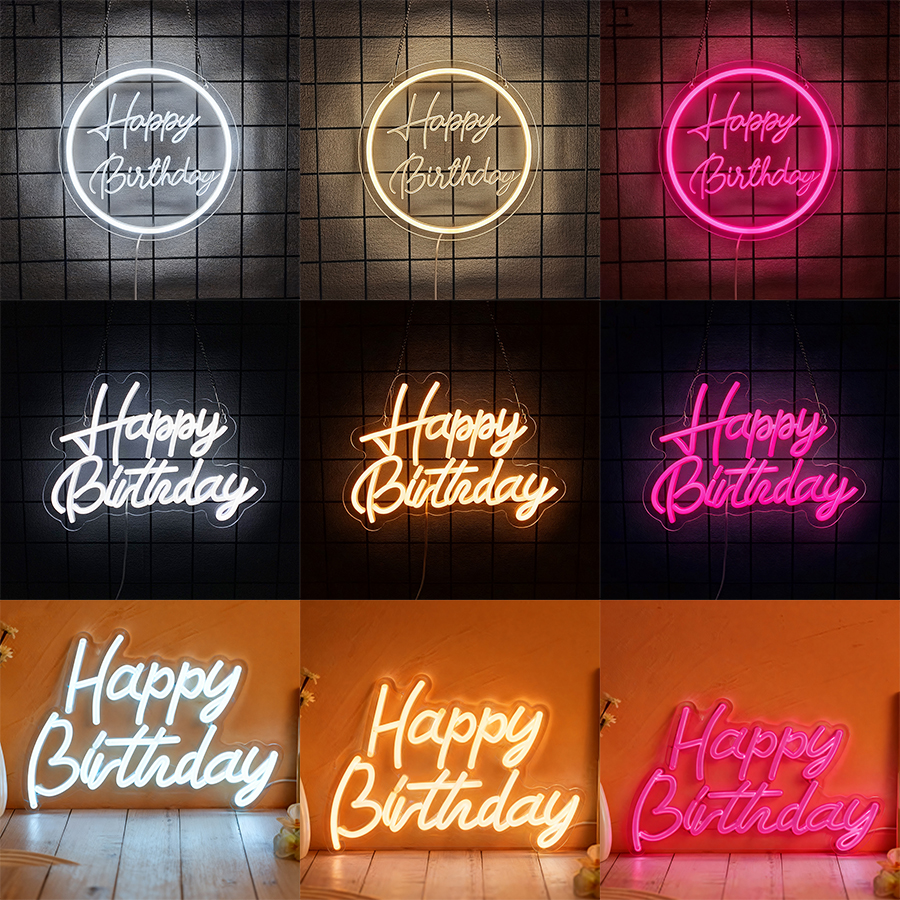 Happy Birthday ネオンサイン 壁装飾用 USB電源 LED ネオンサイン スイッチ付き あらゆる年齢層のホームパーティーの装飾に最適