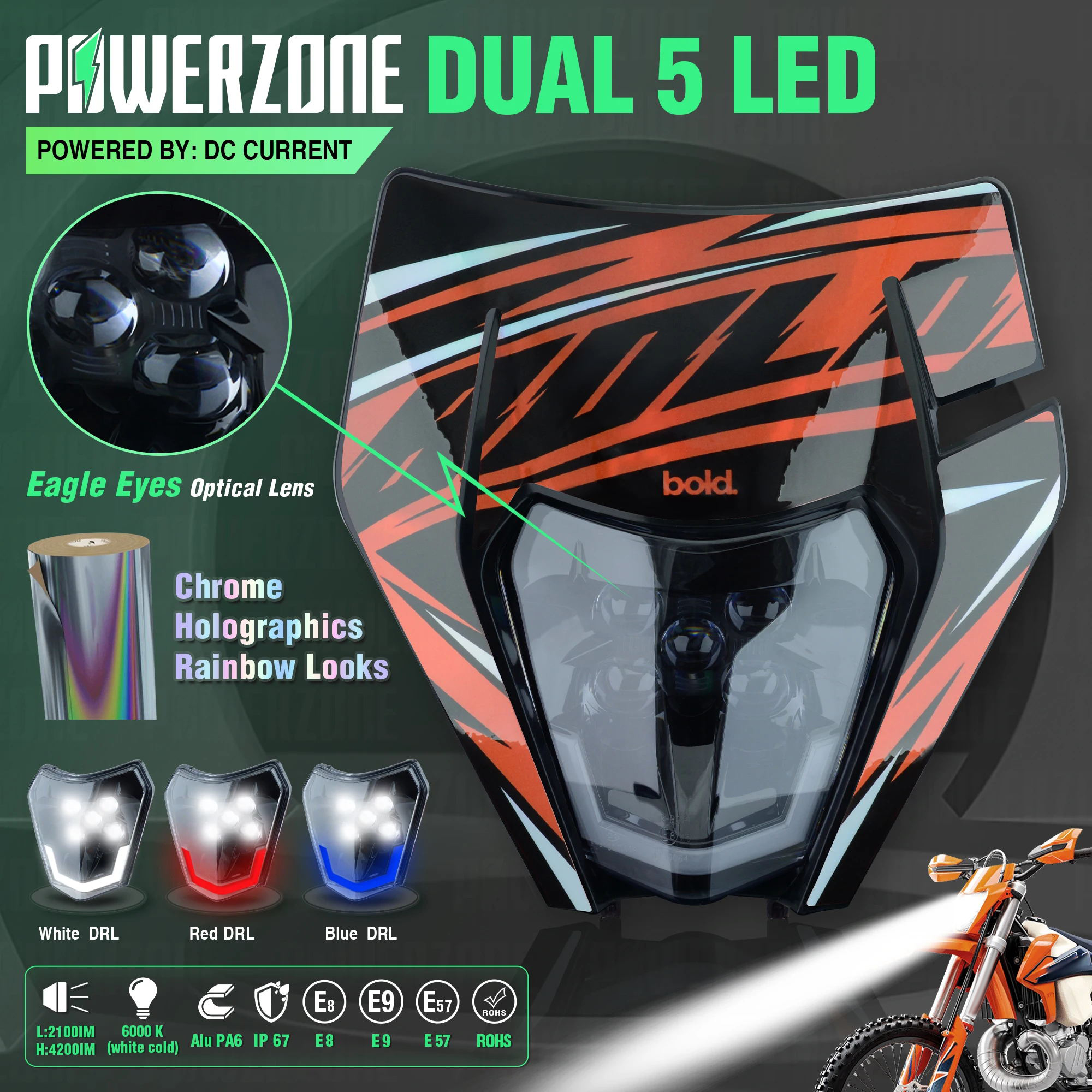 PowerZone オートバイのヘッドライトヘッドランプヘッドライトスーパーモトフェアリング KTM EXC SXF MX ダートバイクエンデューロヘッドライト