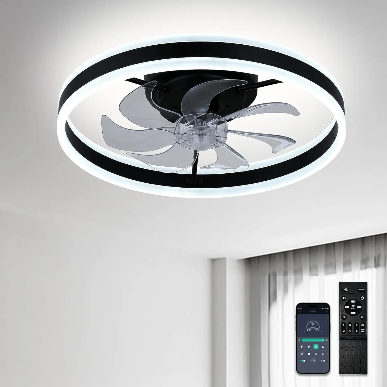 シーリングファンライトとリモコン付き Fanstira LED ランプ小型装飾ファンクーラー装飾寝室用家電