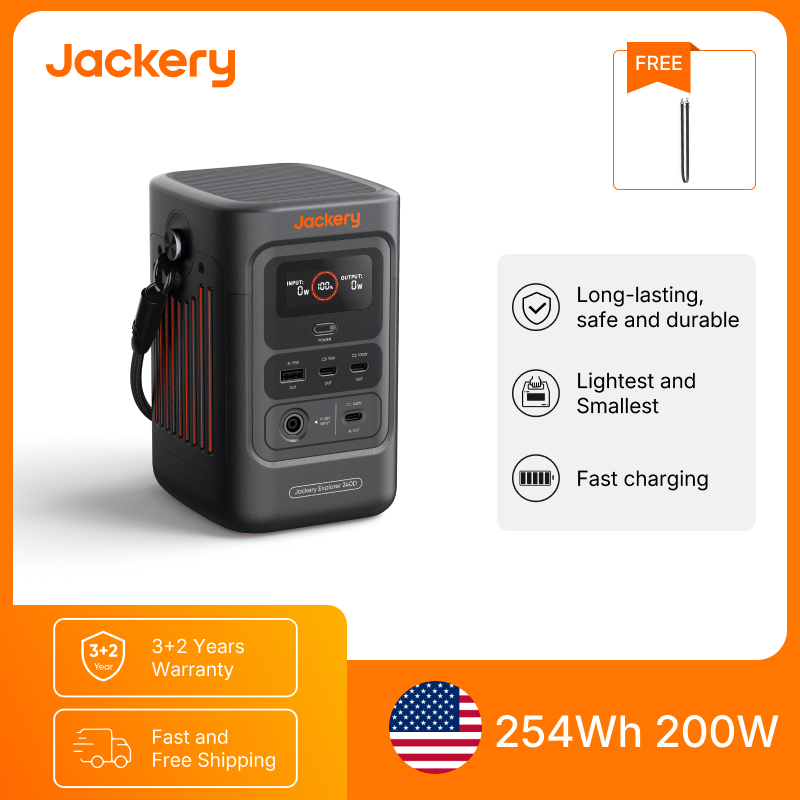 Jackery Explorer 240D パワーバンク、調節可能なショルダーストラップ付き、254Wh LiFePO4 ポータブルパワーステーション、1 時間の急速充電