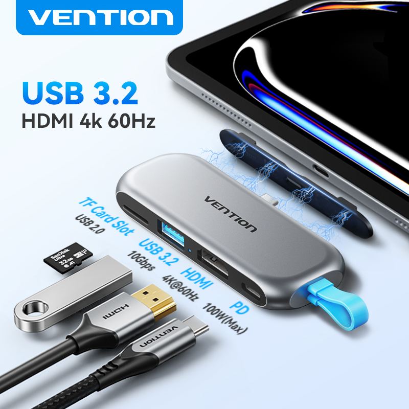 Vention 4 in 1 ポータブル USB 3.2 Gen2 4K@60Hz HDMI ハブ PD 100W 充電アダプター ドッキング ステーション iPad タブレット MacBook ラップトップ用