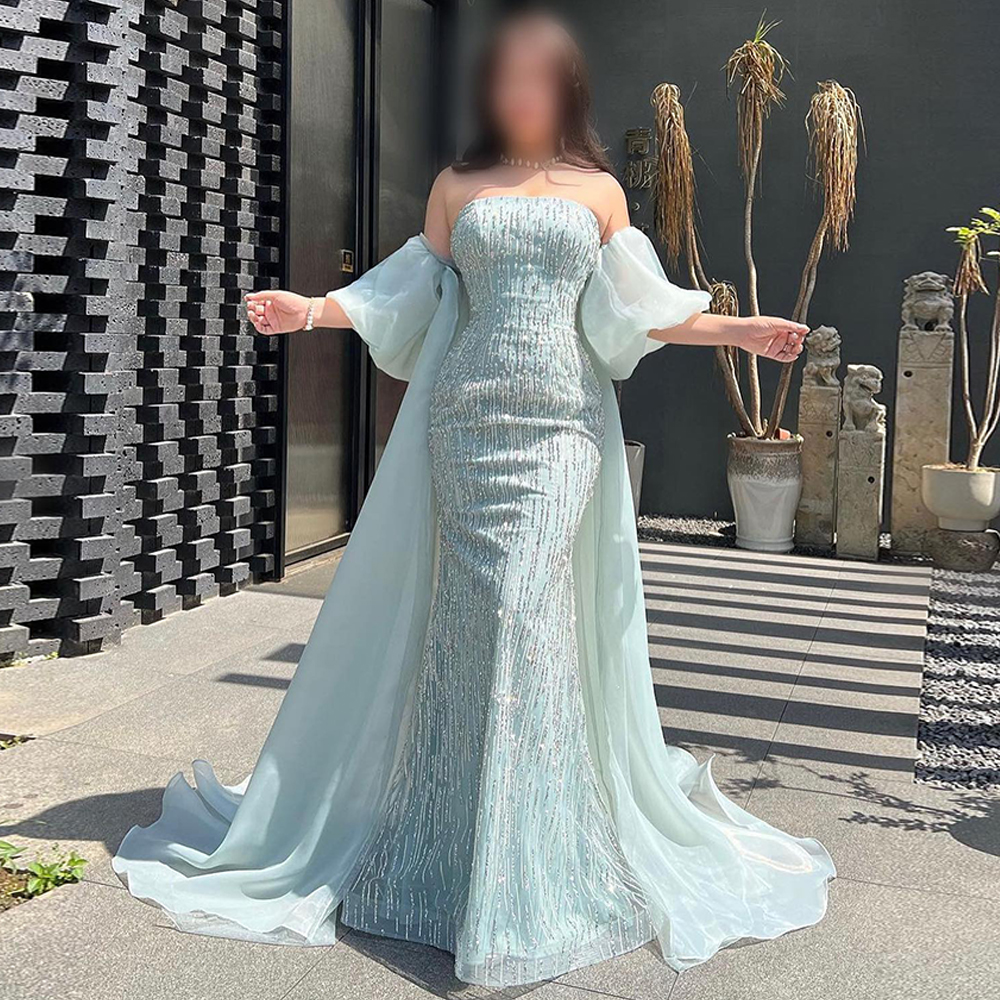 マーメイドオーガンザカスタマイズされたイブニングドレスモダンストラップレスホームカミングドレス高級ビーズジッパーバック特別な日のドレス